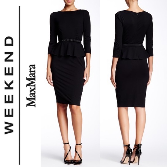 black peplum midi dress